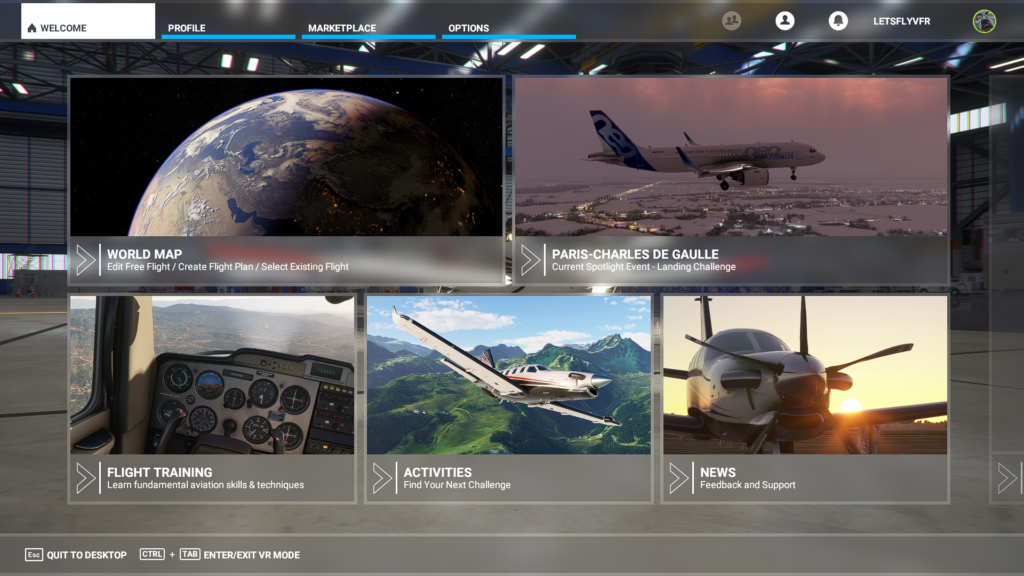 Microsoft Flight Simulator 2020 VR Main Menu
