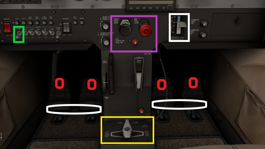 Cessna 172 Lower cockpit controls