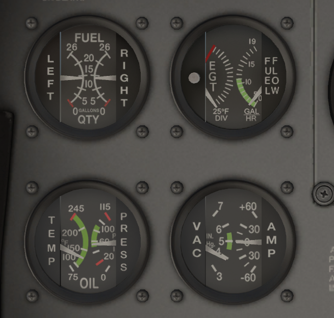 X Plane 11 Cessna 172 Fuel and electrical panel