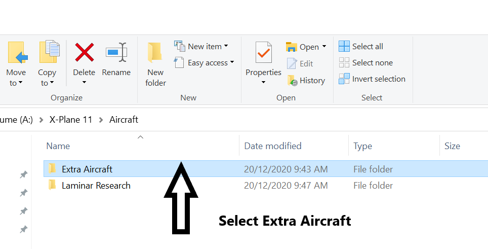 Select Extra Aircraft Folder