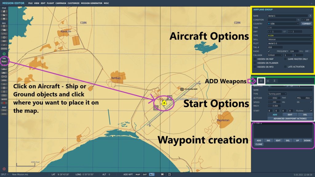 DCS mission editor Add aircraft add place MAIN