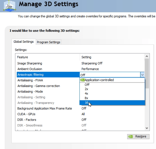 nvidia control panel manage 3d settings 1080ti