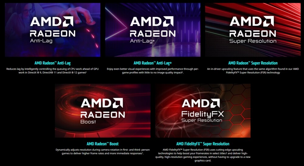 AMD Radeon Super Resolution Anti Lag and Boost as well as Anti Lag Plus Logo
