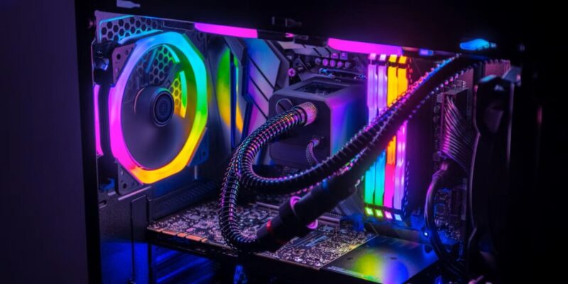 graphics card with aio cooling solution in rgb case e1760414011777