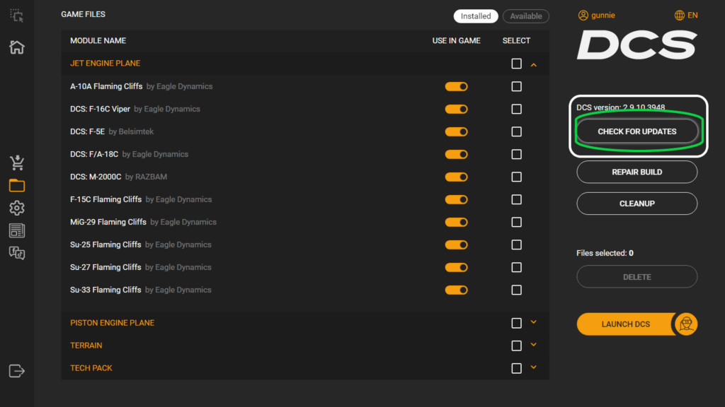 DCS WORLD CHECK FOR UPDATES