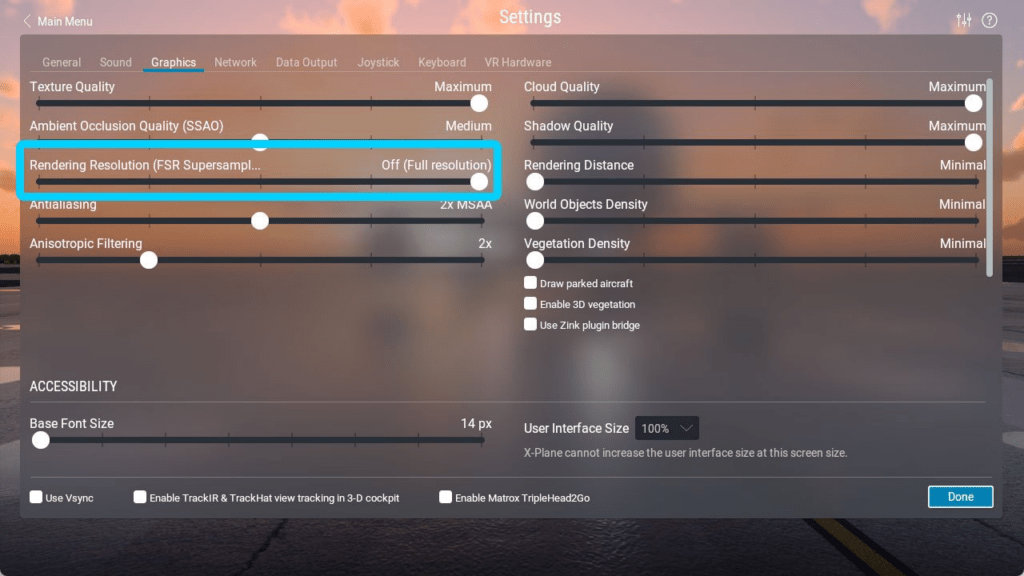 X Plane 12 FSR Slider X Plane 12 Graphics Settings