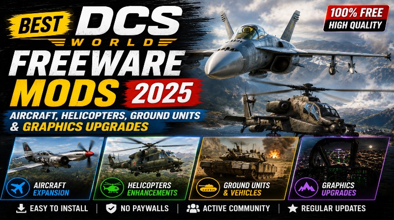 Best DCS World Freeware Mods 2025: Aircraft, Helicopters, Ground Units & Graphics Upgrades.
