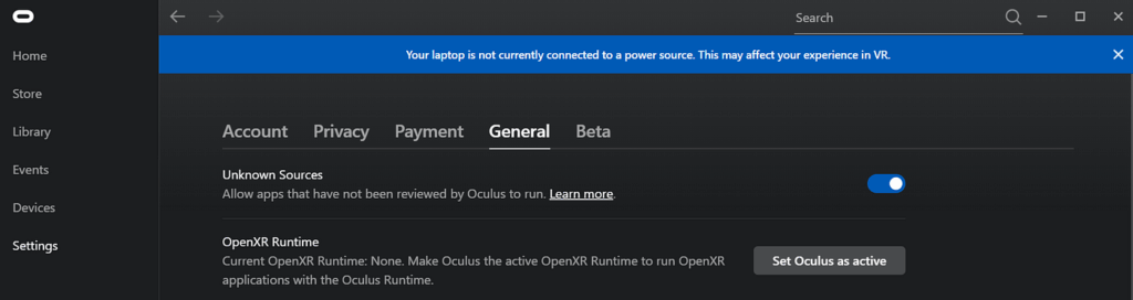 OCULUS RIFT RUNTIME APP OPTIONS 