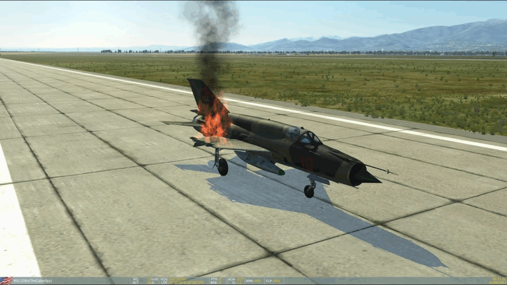 DCS MIG 21 Damaged on fire.