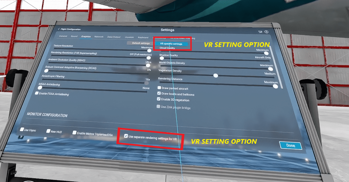 VR SETTINGS OPTION X PLANE 12