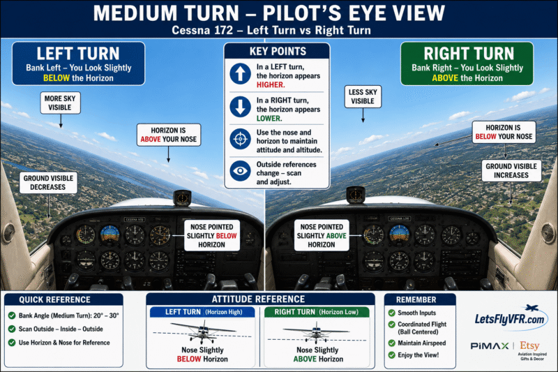 Cessna 172 Medium Turn Pilot VFR perspective